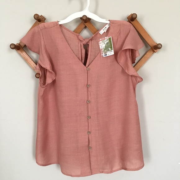 E & M Tops - NWT E & M Boho blush pink spring peasant tie back